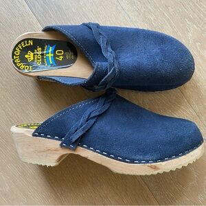 Torpatoffeln Sweden braided blue suede mules Clogs euro 40 us 9.5